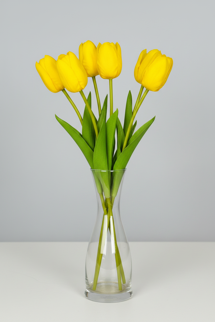 5 Yellow Tulips in a Vase