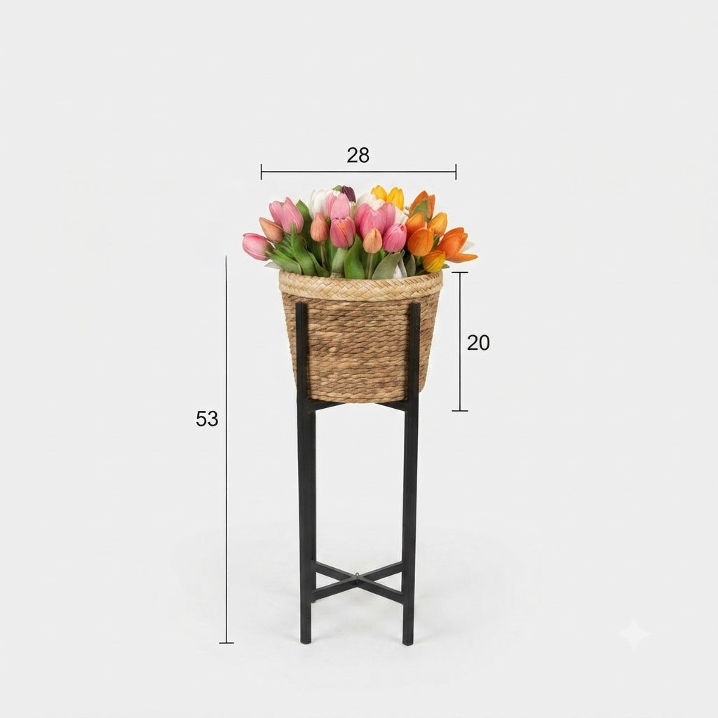 Seagrass Basket Planter with Metal Stand