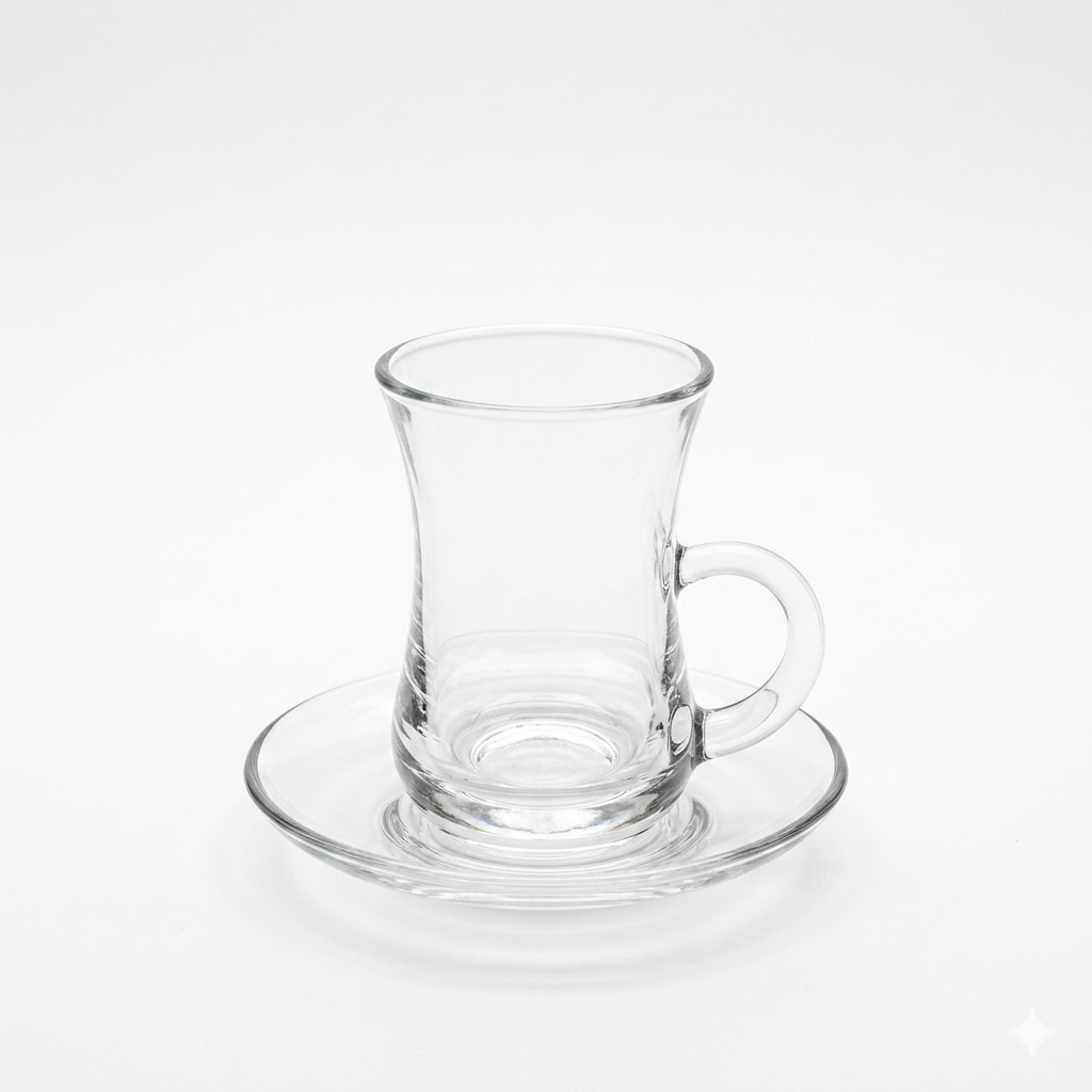 Glass Tea Cup & Saucer Set 90ml - Set of 6