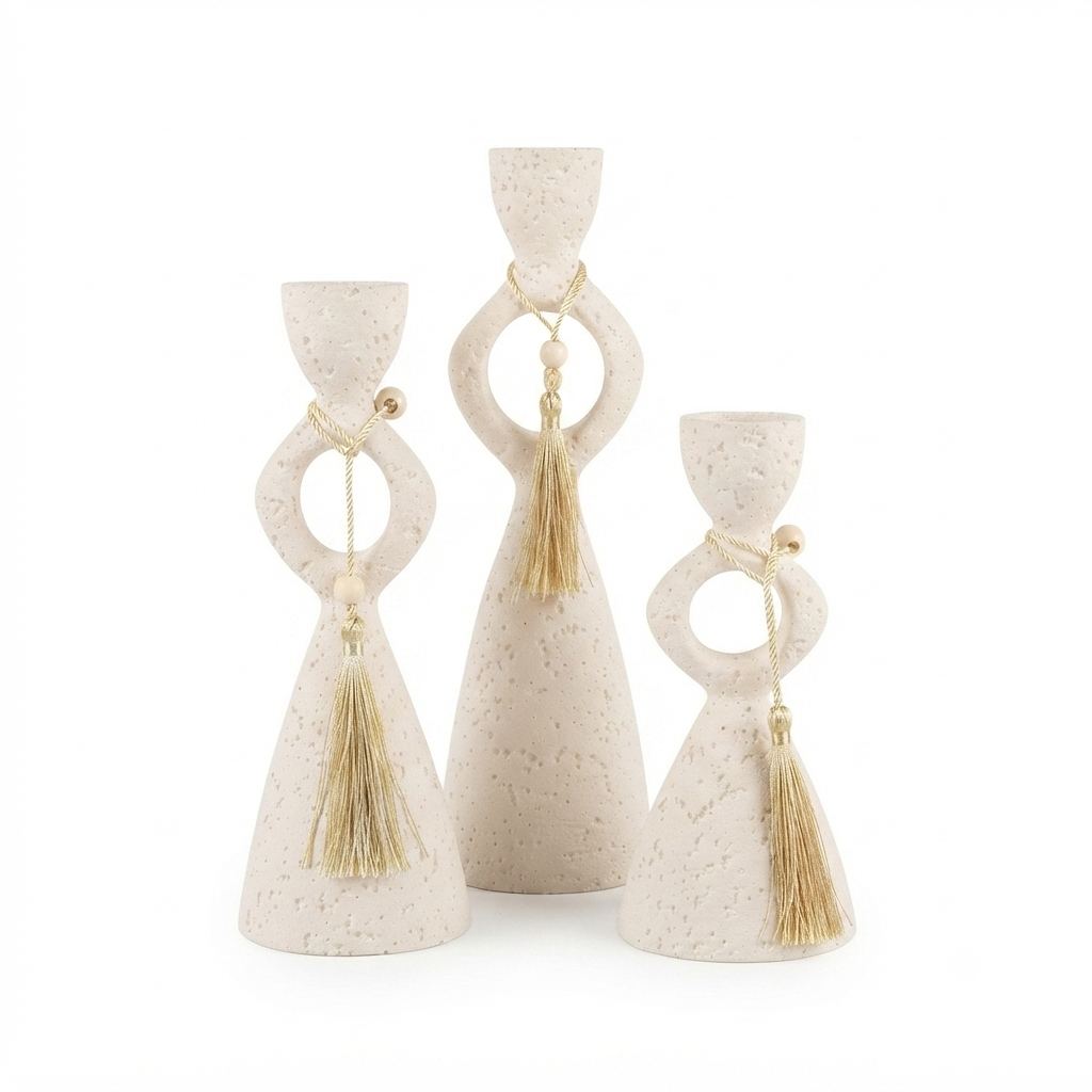 Boho Ceramic Candle Holder with Tassel