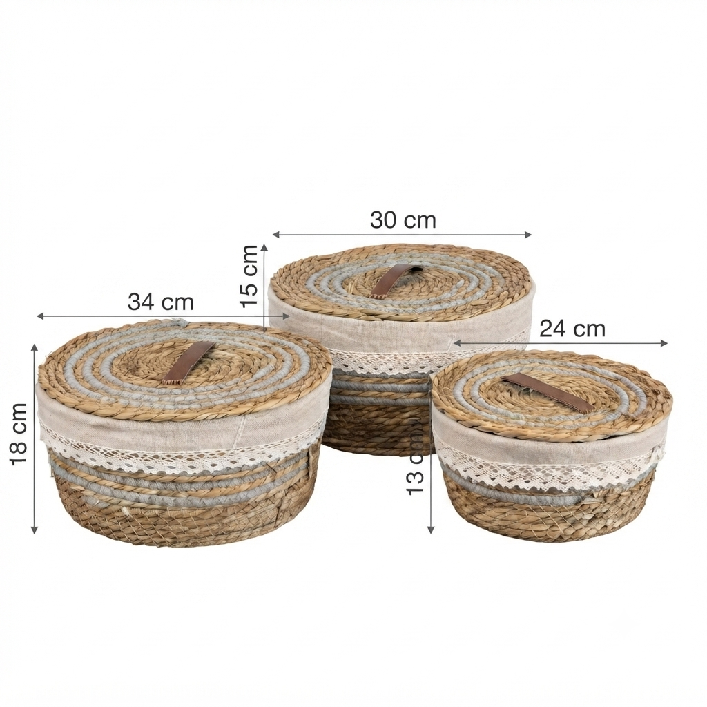 Seagrass Lidded Baskets Set of 3