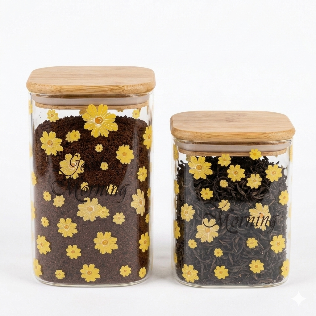 Good Morning Square Glass Storage Jar