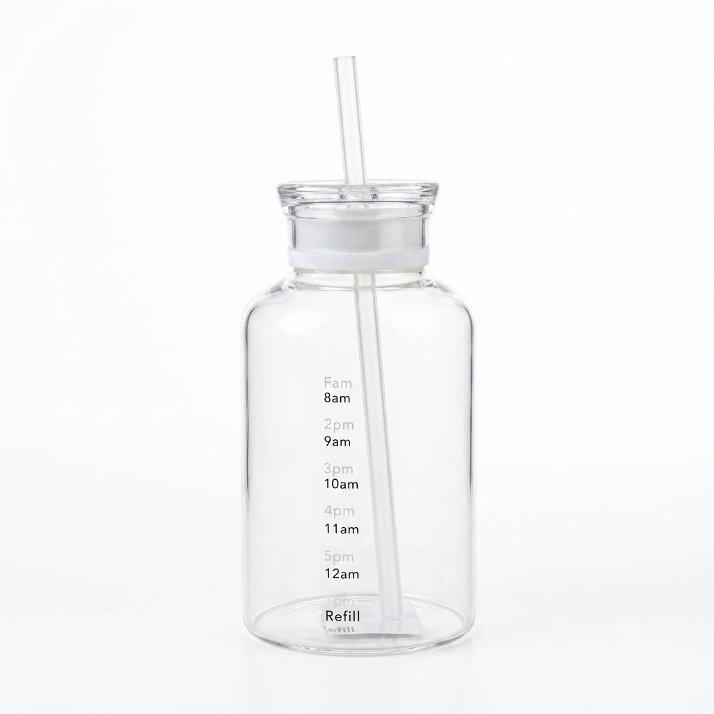 Glass Water Tracker Bottle with Straw 450ml