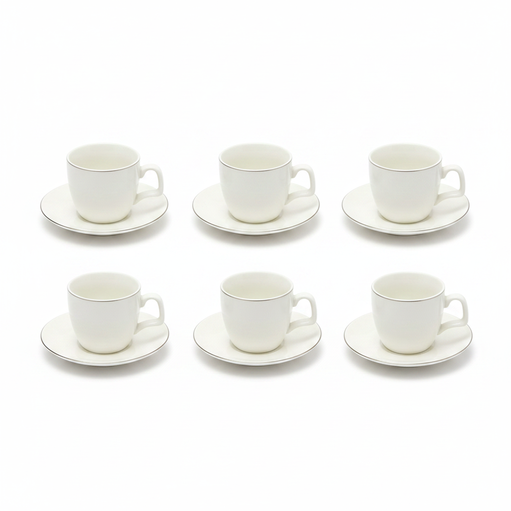 6 White Ceramic Coffee Cups