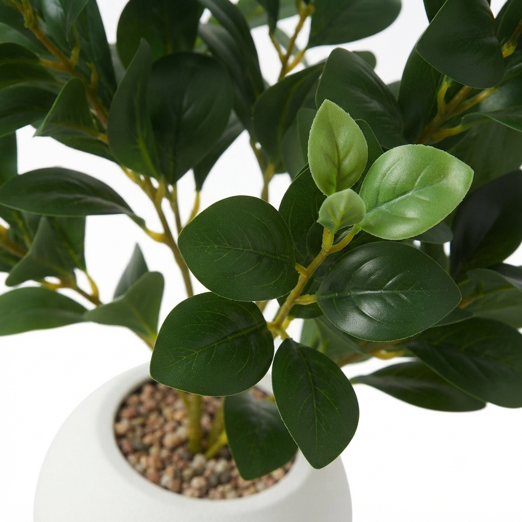 Artificial Ficus Plant in White Round Ceramic Pot