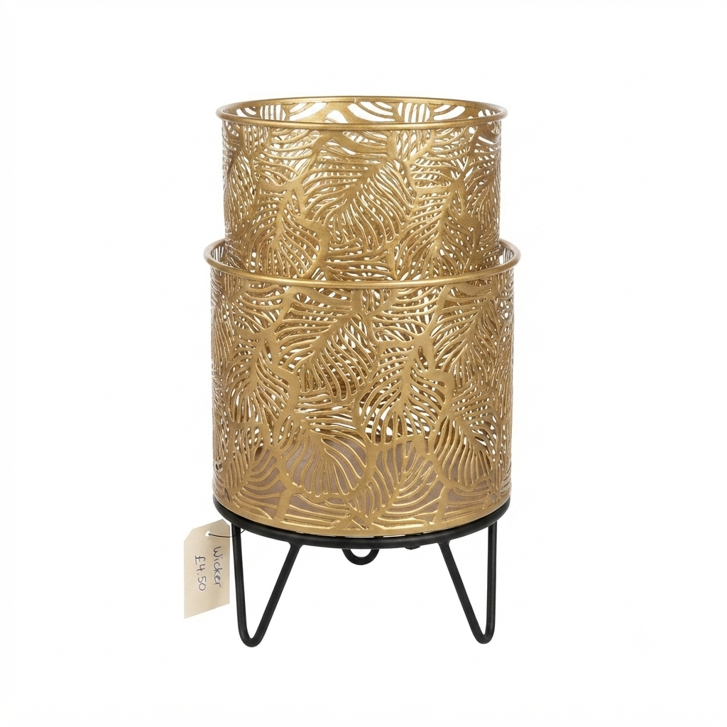 Gold Leaf Metal Planter Set