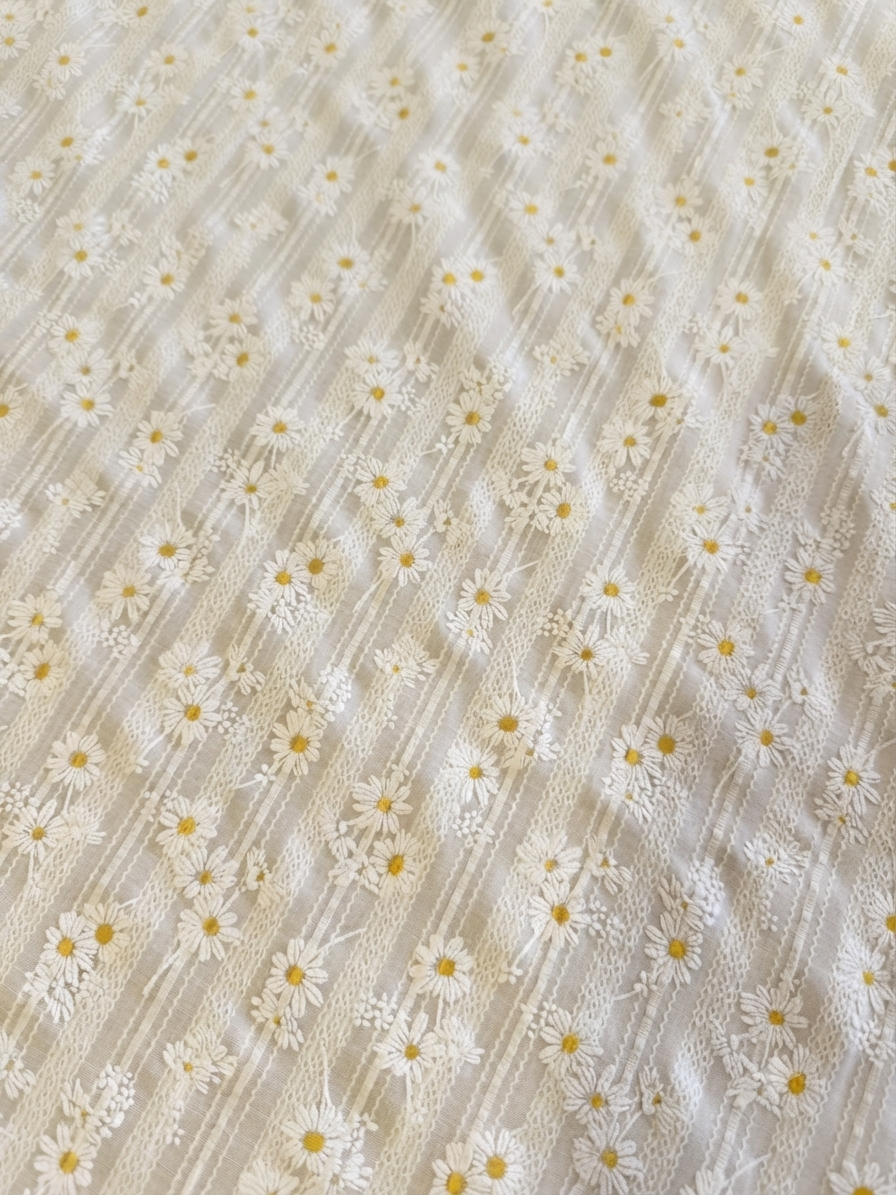 Daisy Embroidered Tablecloth with Tassel Trim