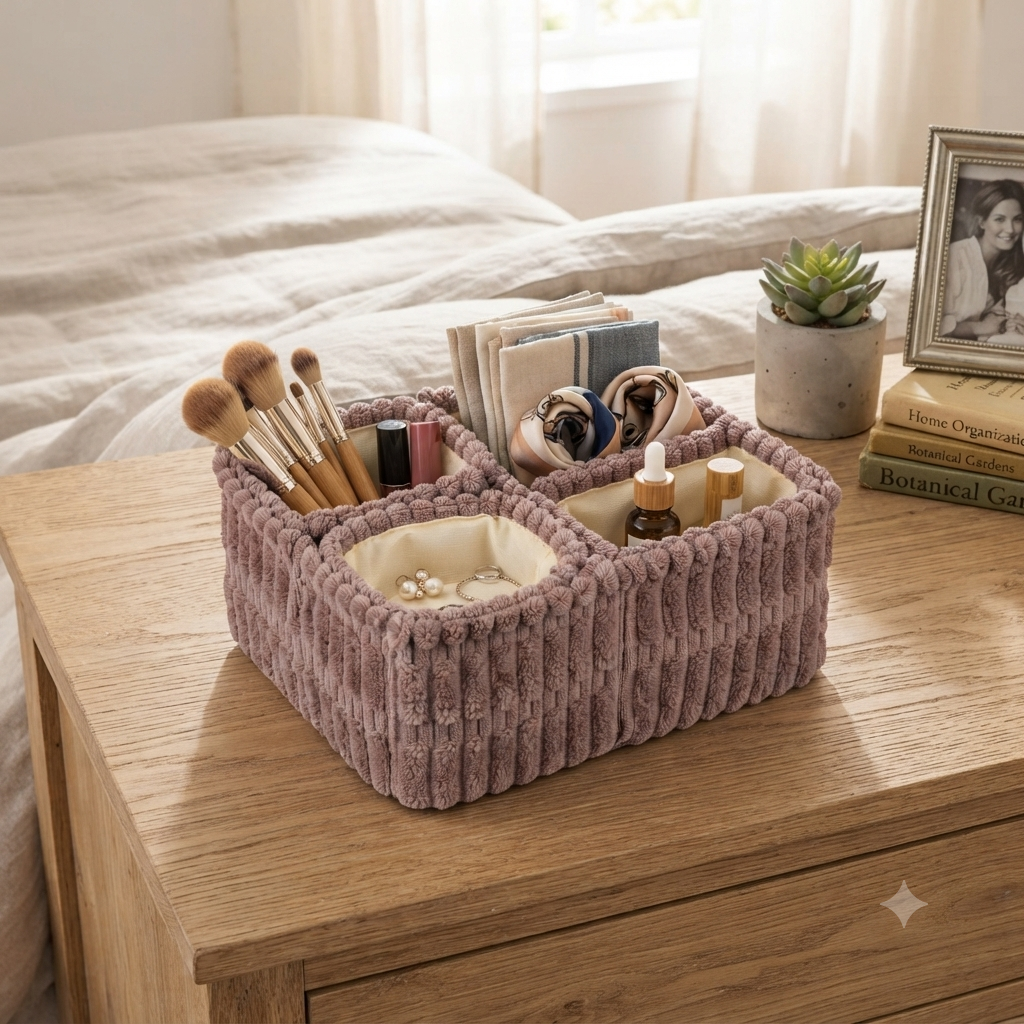 Corduroy Storage Basket Set with Dividers
