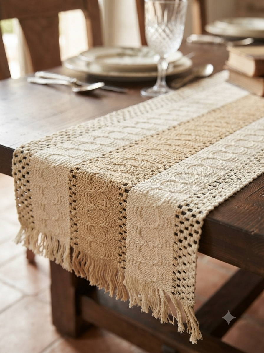 Textured Lace Panel Cotton Table Runner