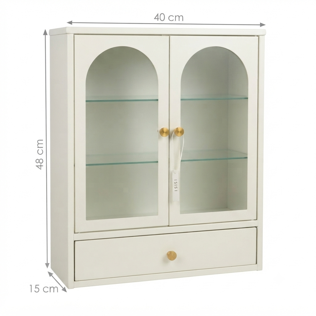 Arch Glass Cabinet with Drawer