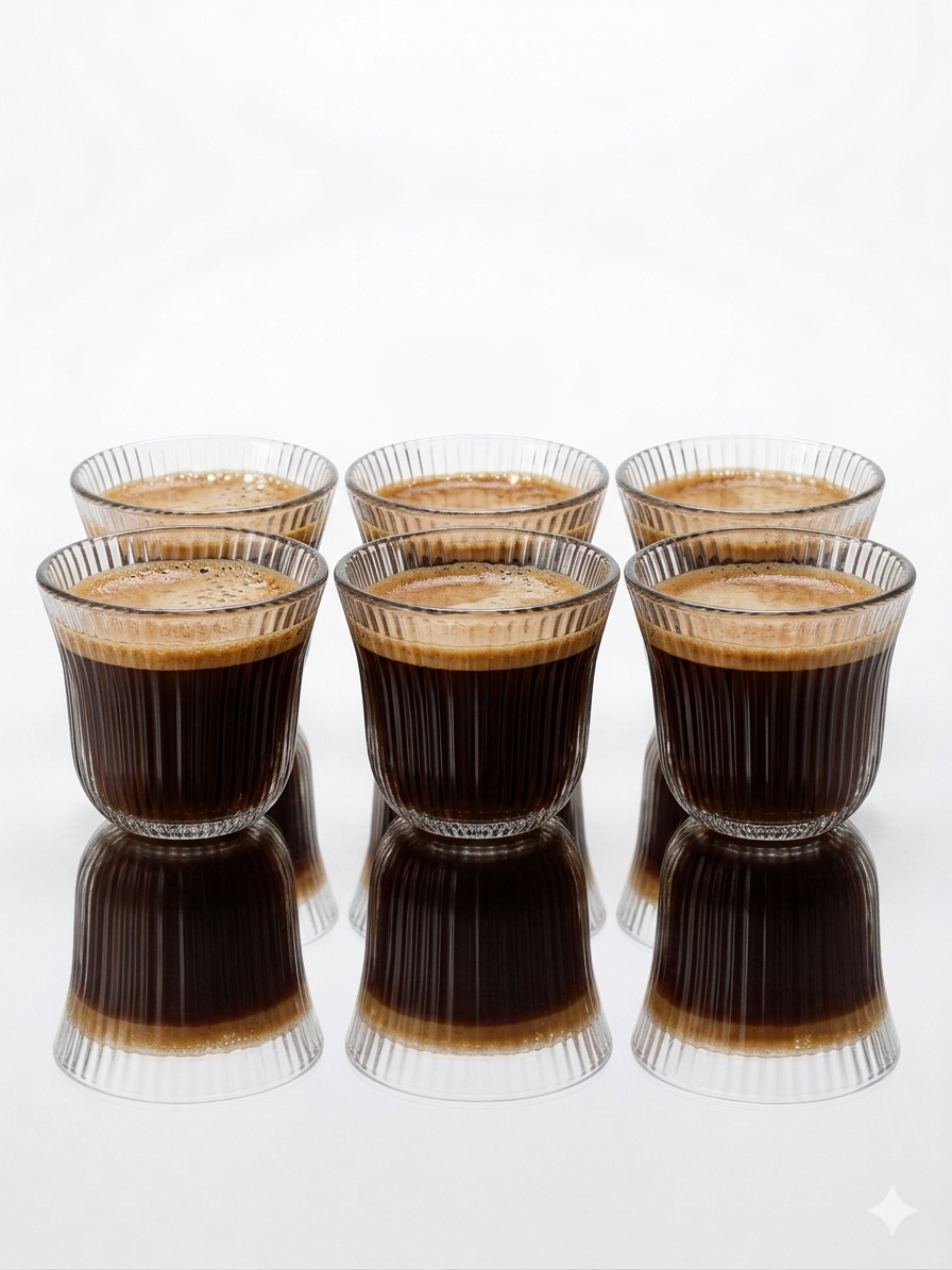 Ribbed Glass Espresso Cups Set - 6 Pieces