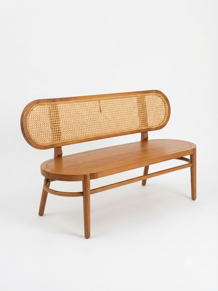 Rattan Bench with Wood Frame