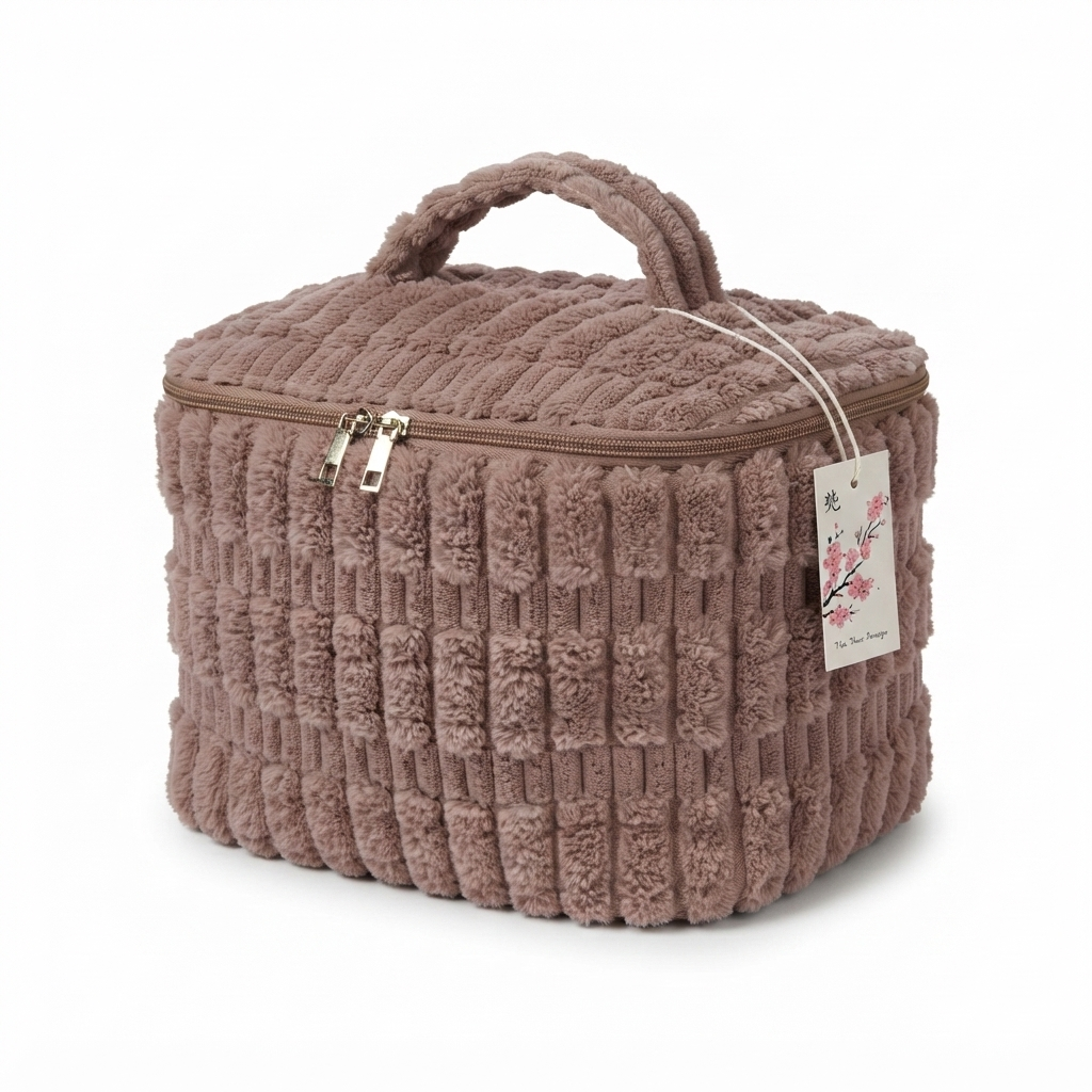 Plush Cosmetic Bag with Zipper