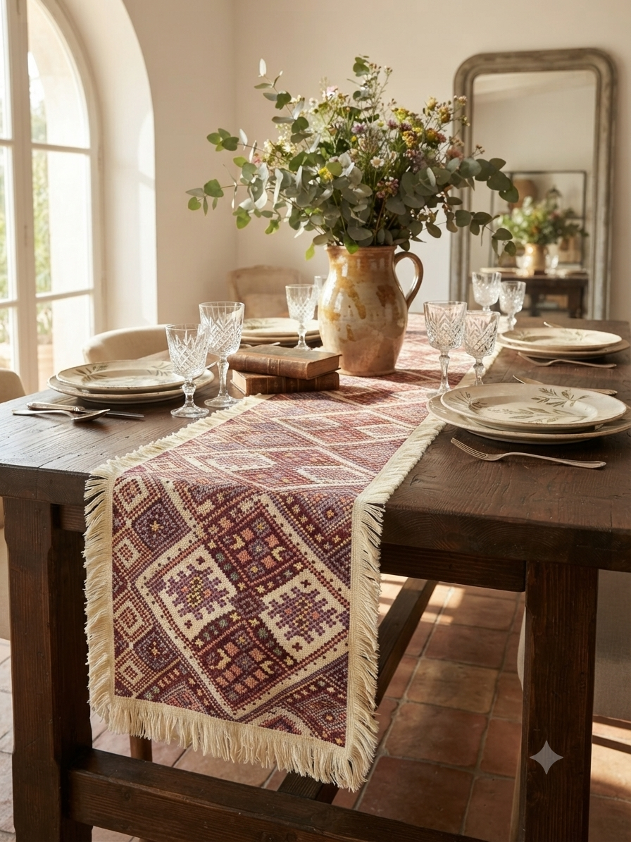 Kilim Diamond Fringe Table Runner