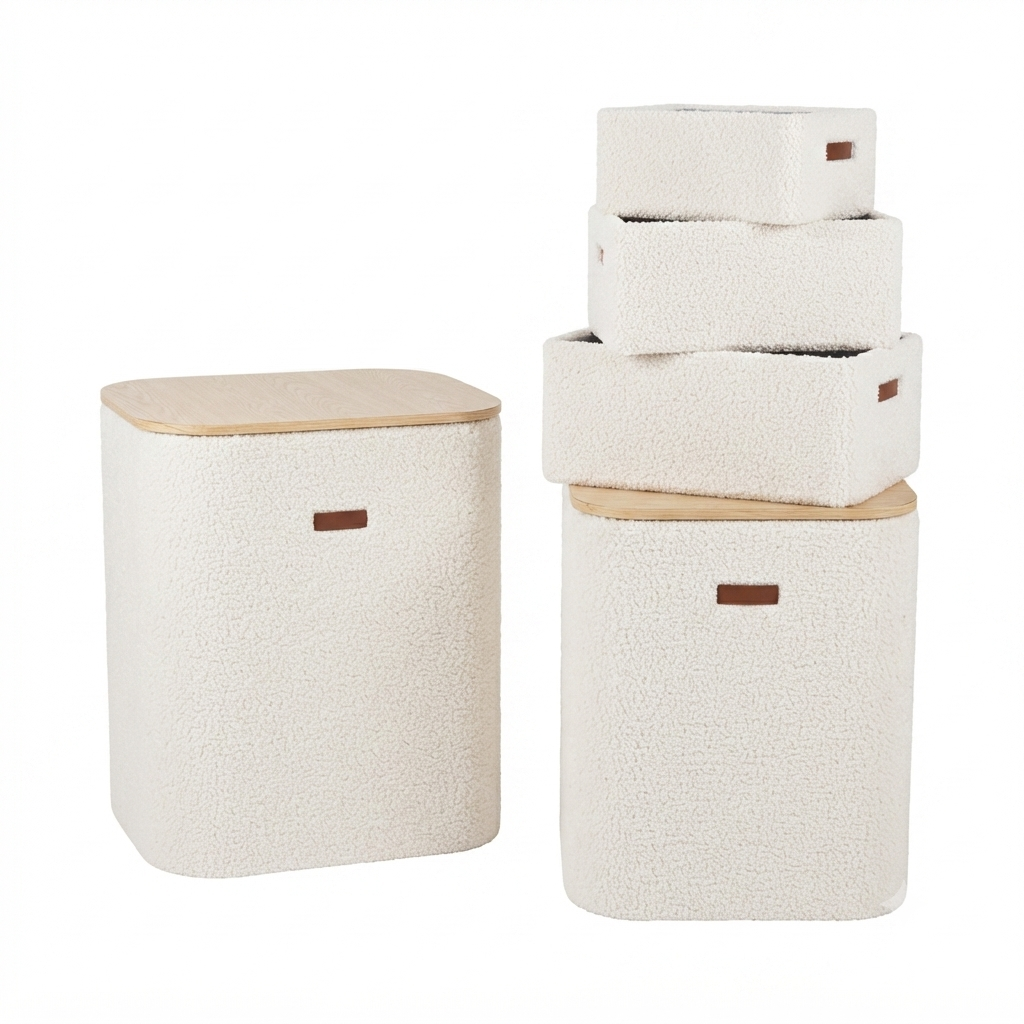 Bouclé Storage Set with Wooden Lid