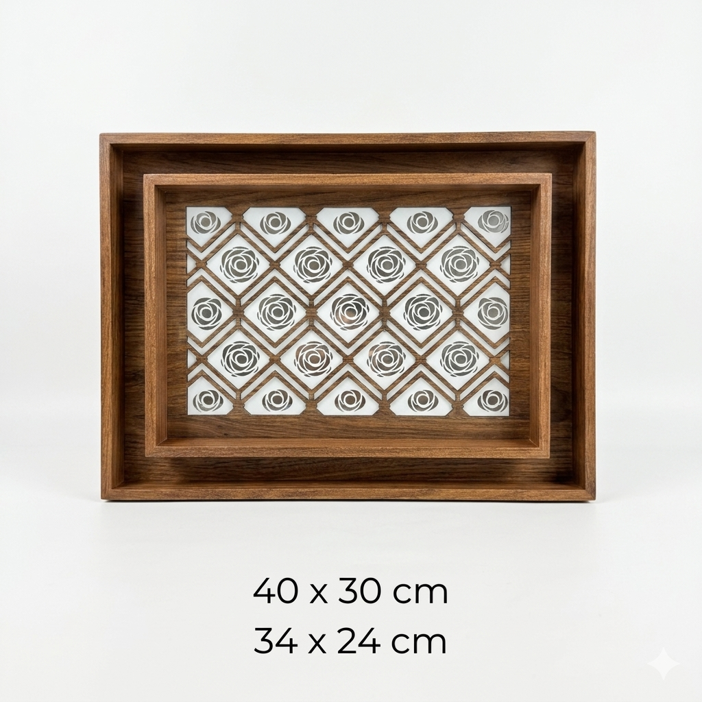 Wood Rose Diamond Tray Set