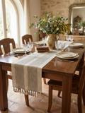 Grey Linen Cross Stitch Stripe Table Runner