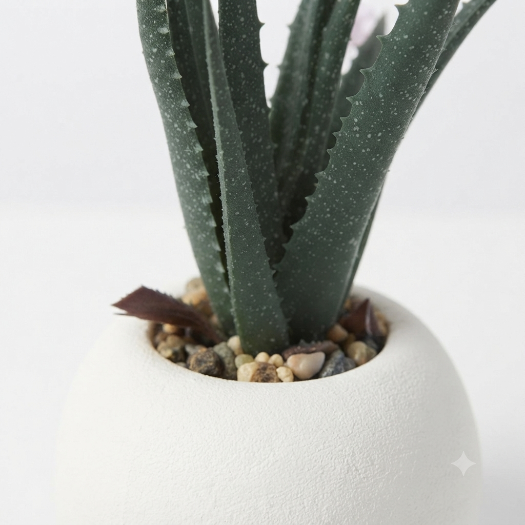 Artificial Aloe Vera in White Ceramic Pot