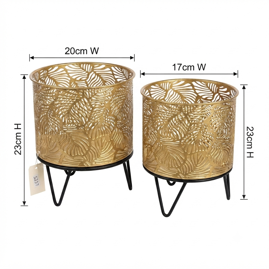 Gold Leaf Metal Planter Set