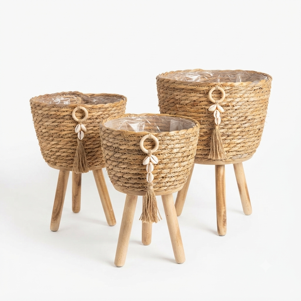 Boho Seagrass Planter Set of 3