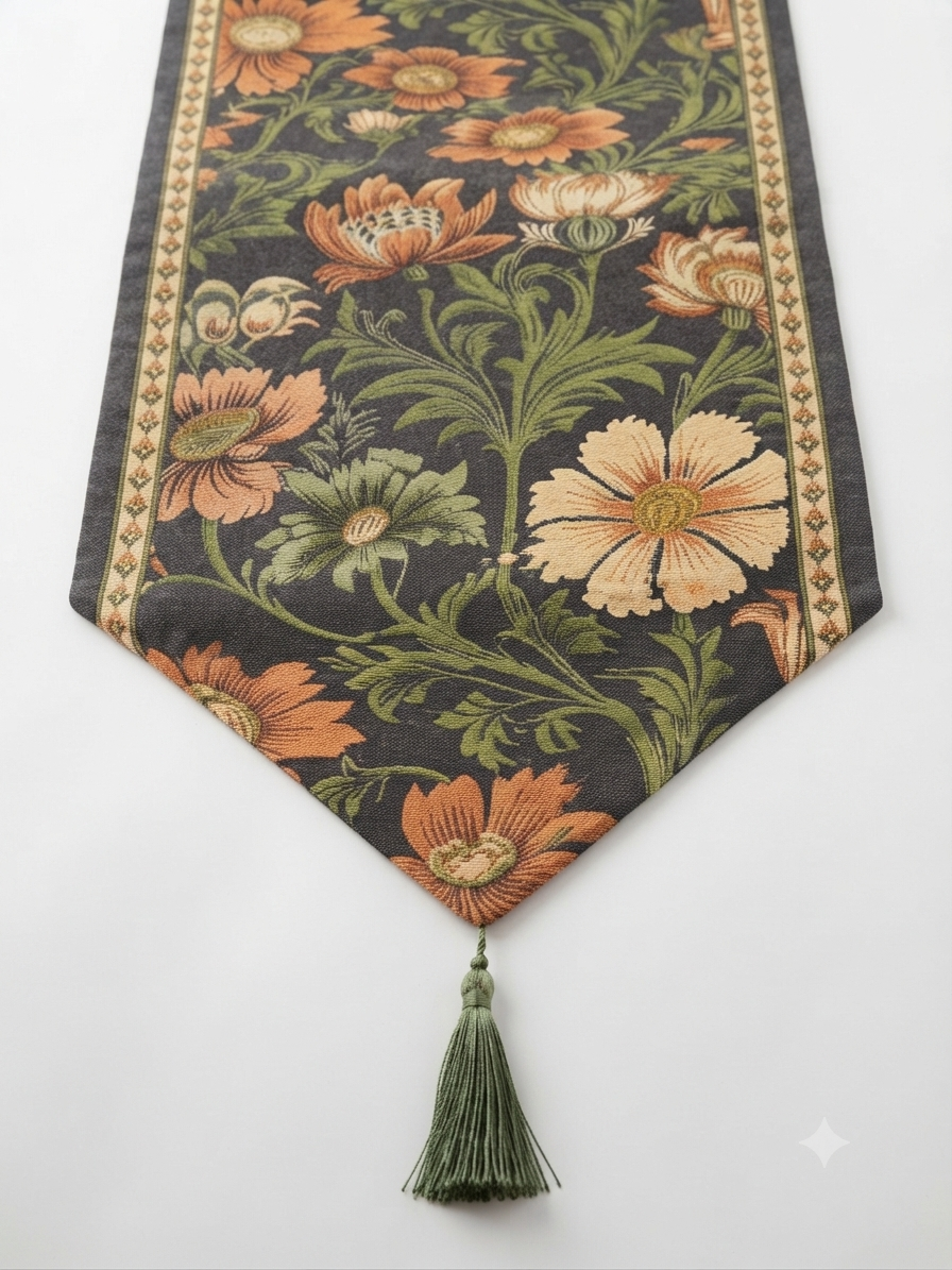 Dark Botanical Jacquard Table Runner