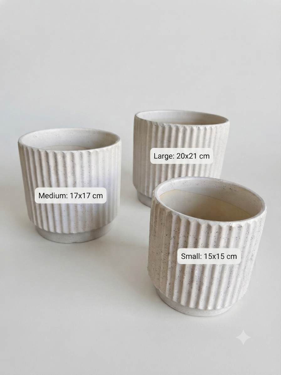Matte Speckled Ribbed Ceramic Pot