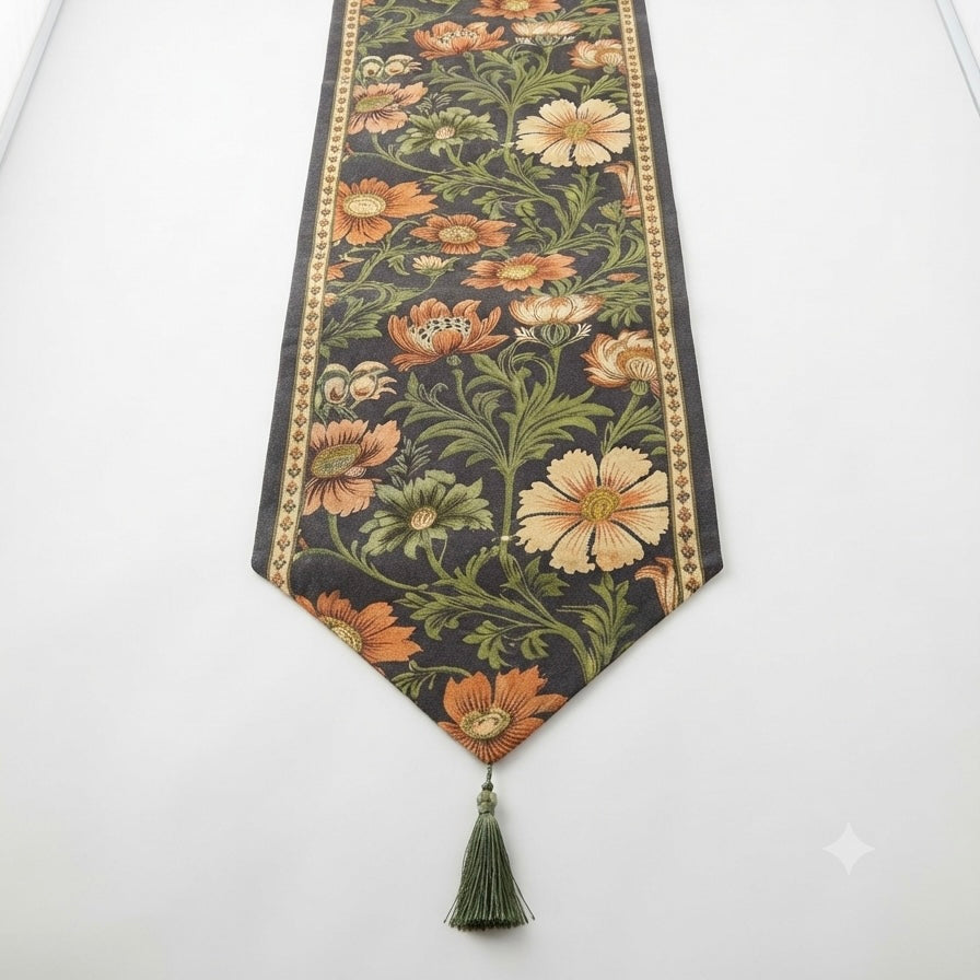 Dark Botanical Jacquard Table Runner