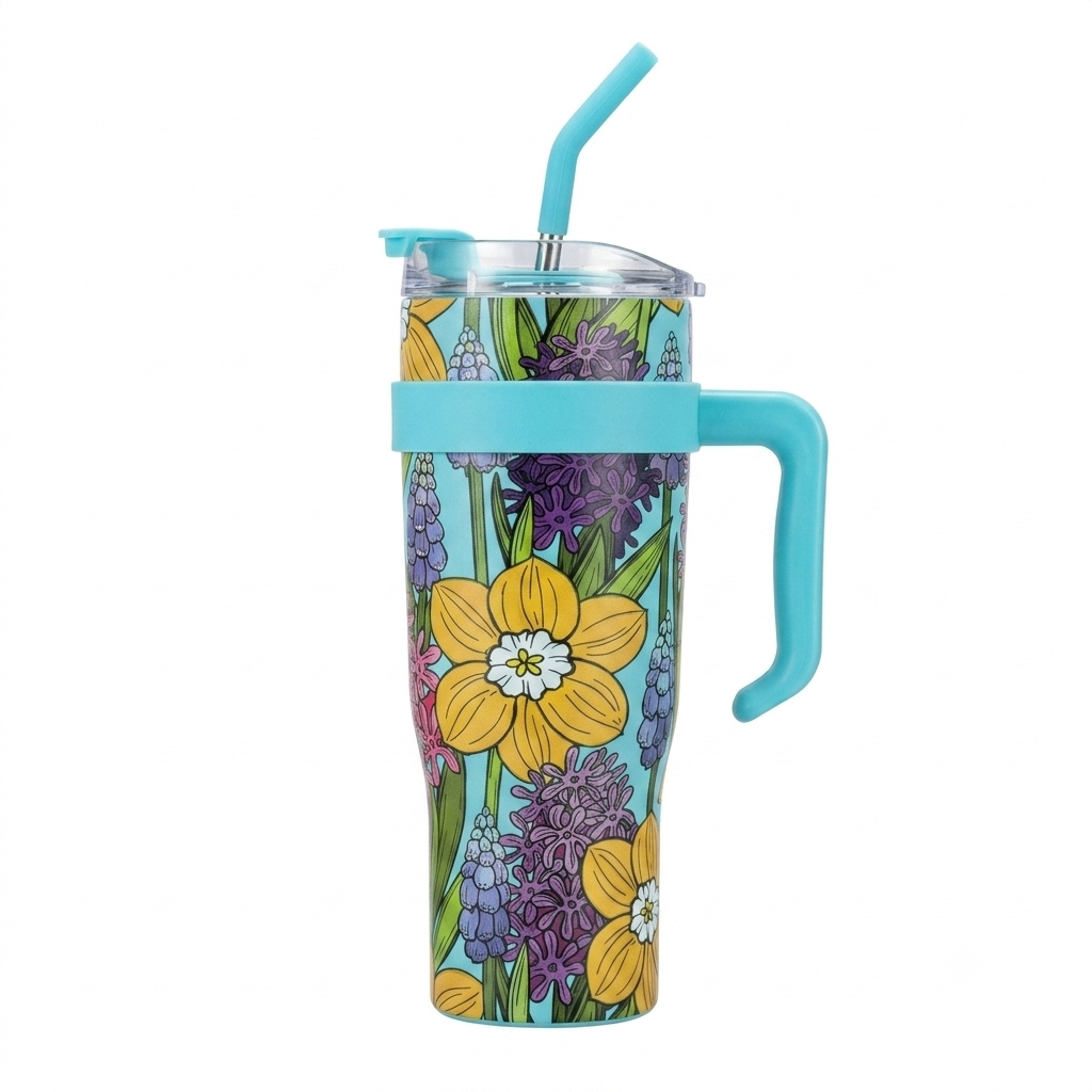 Floral Tumbler with Handle