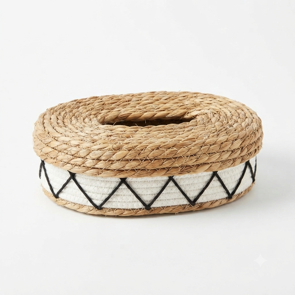 Seagrass Basket & Tissue Box Set – Black & White