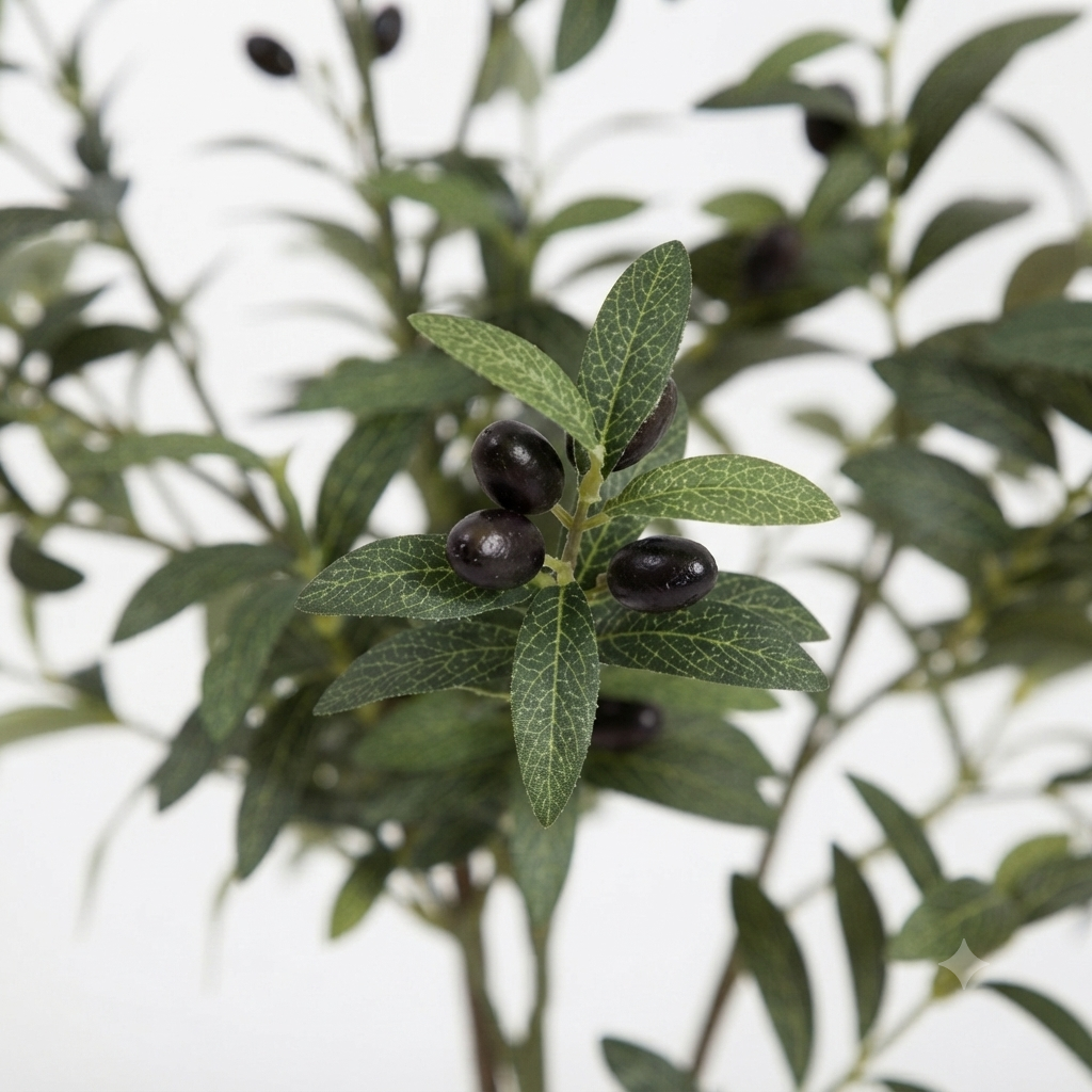 Artificial Olive Tree in White Ribbed Plastic Pot