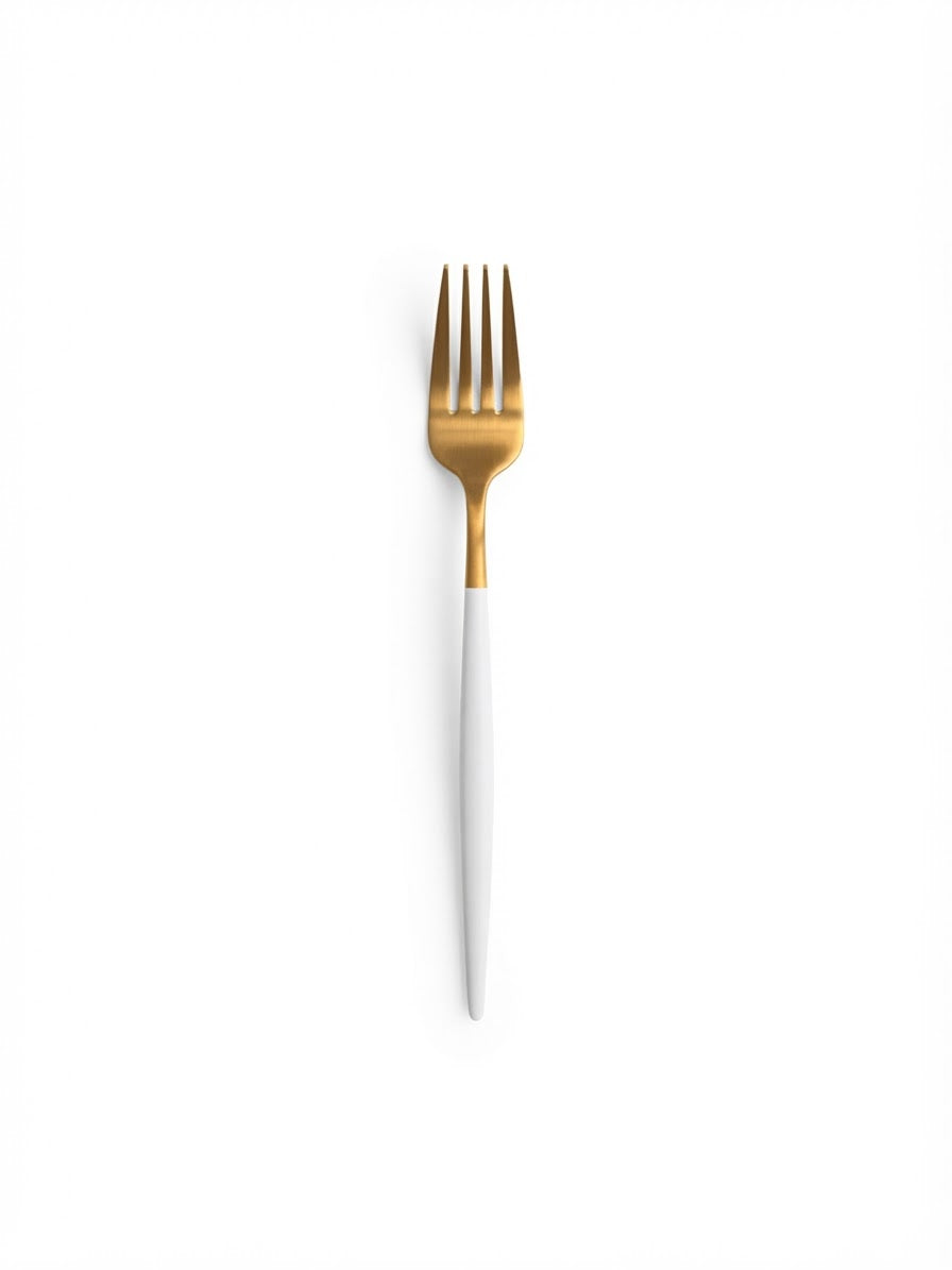 10151 Gold & White Dessert Spoon or Fork Set 6pcs