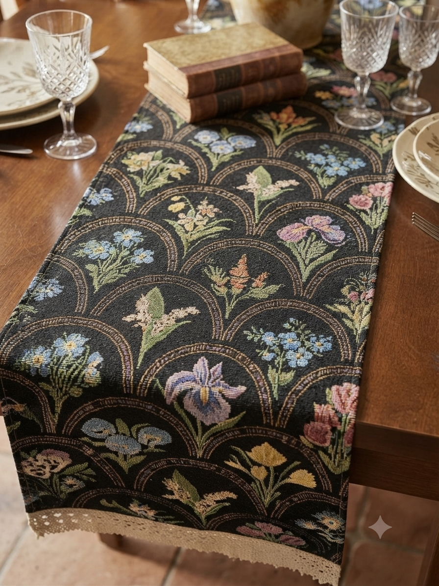 Dark Floral Arch Tapestry Table Runner