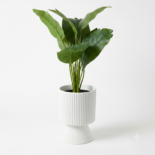 Ribbed Pedestal Ceramic Plant Pot