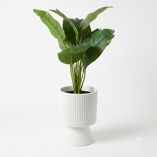 11536 Ribbed Pedestal Ceramic Plant Pot