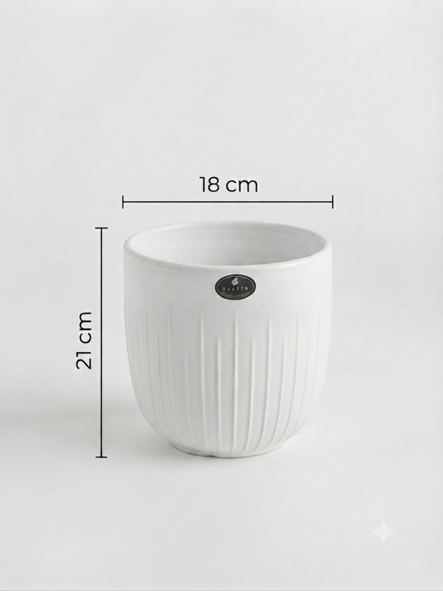 Vertical Ribbed White Ceramic Planter 3pcs