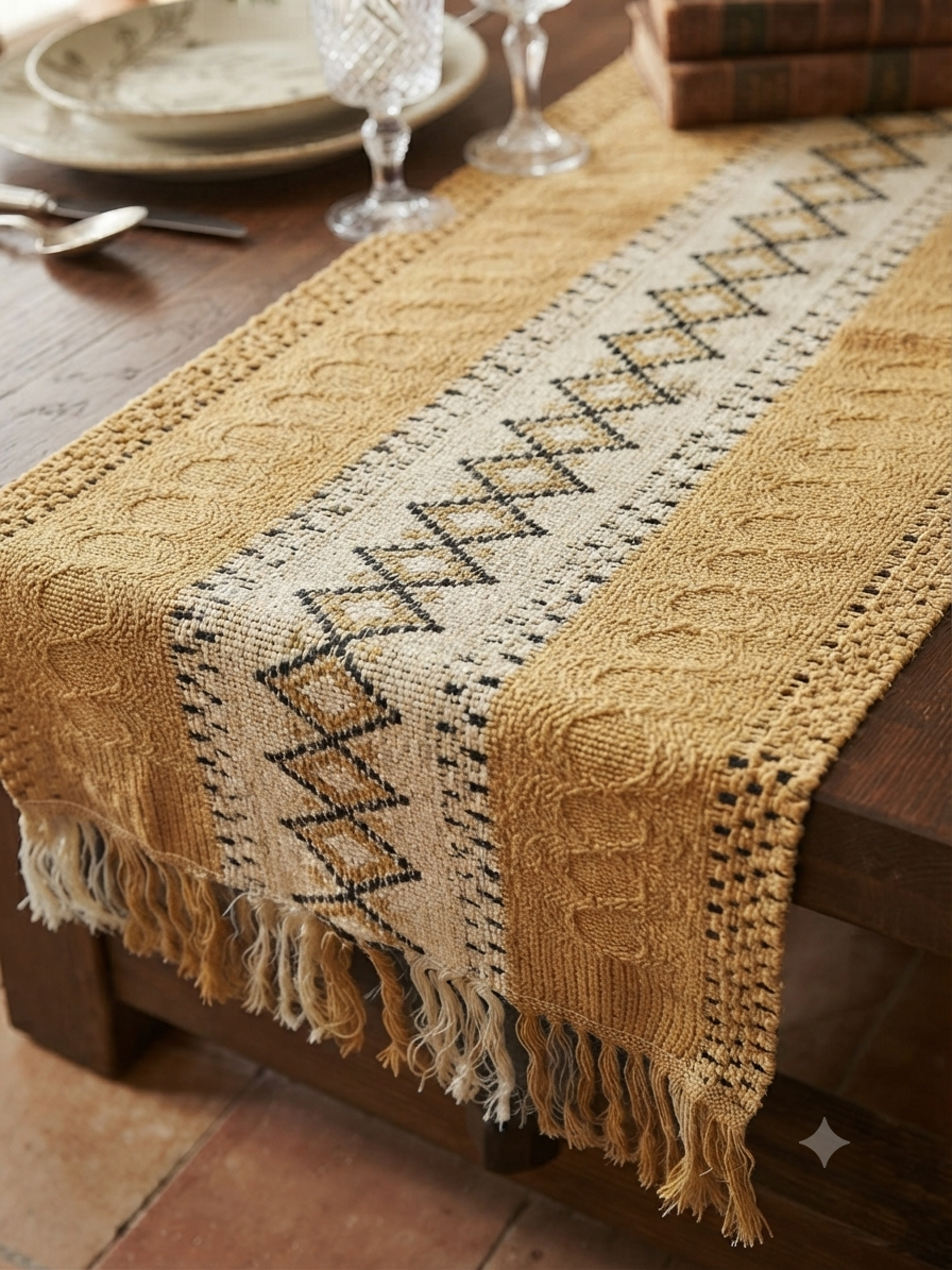 Mustard Tribal Woven Table Runner