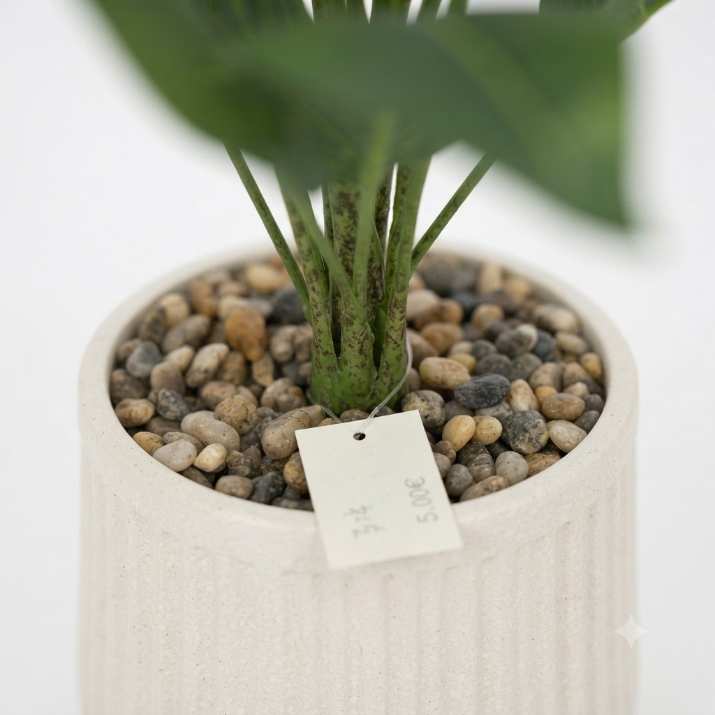 Artificial Bird of Paradise Plant in White Ribbed Plastic Pot