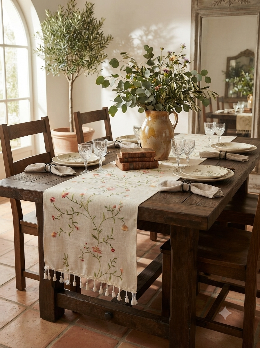 Floral Embroidered Table Runner