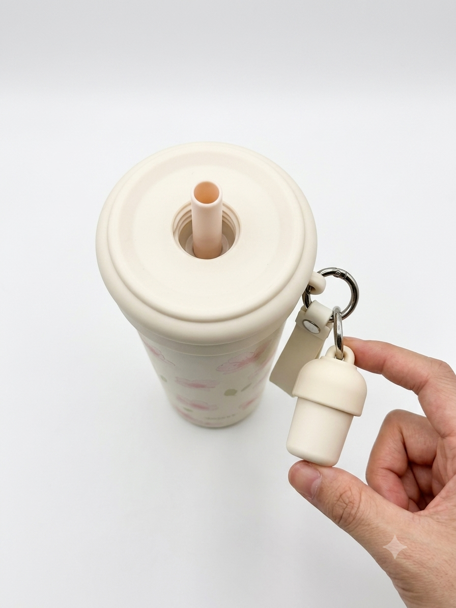 Floral Straw Vacuum Cup 600ml