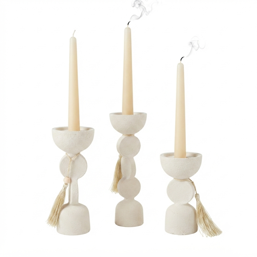 Boho Ceramic Candle Holder with Tassel