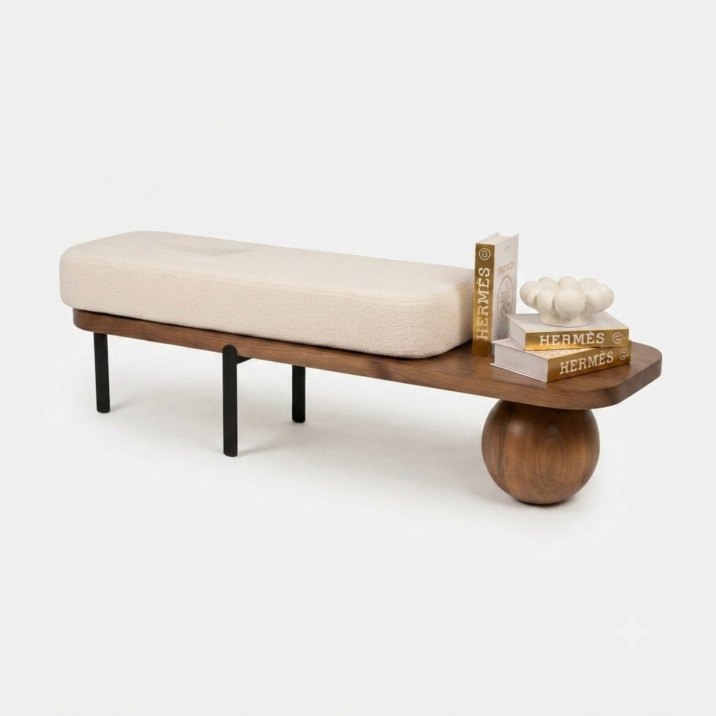 Sculptural Boucle Bench with Side Table