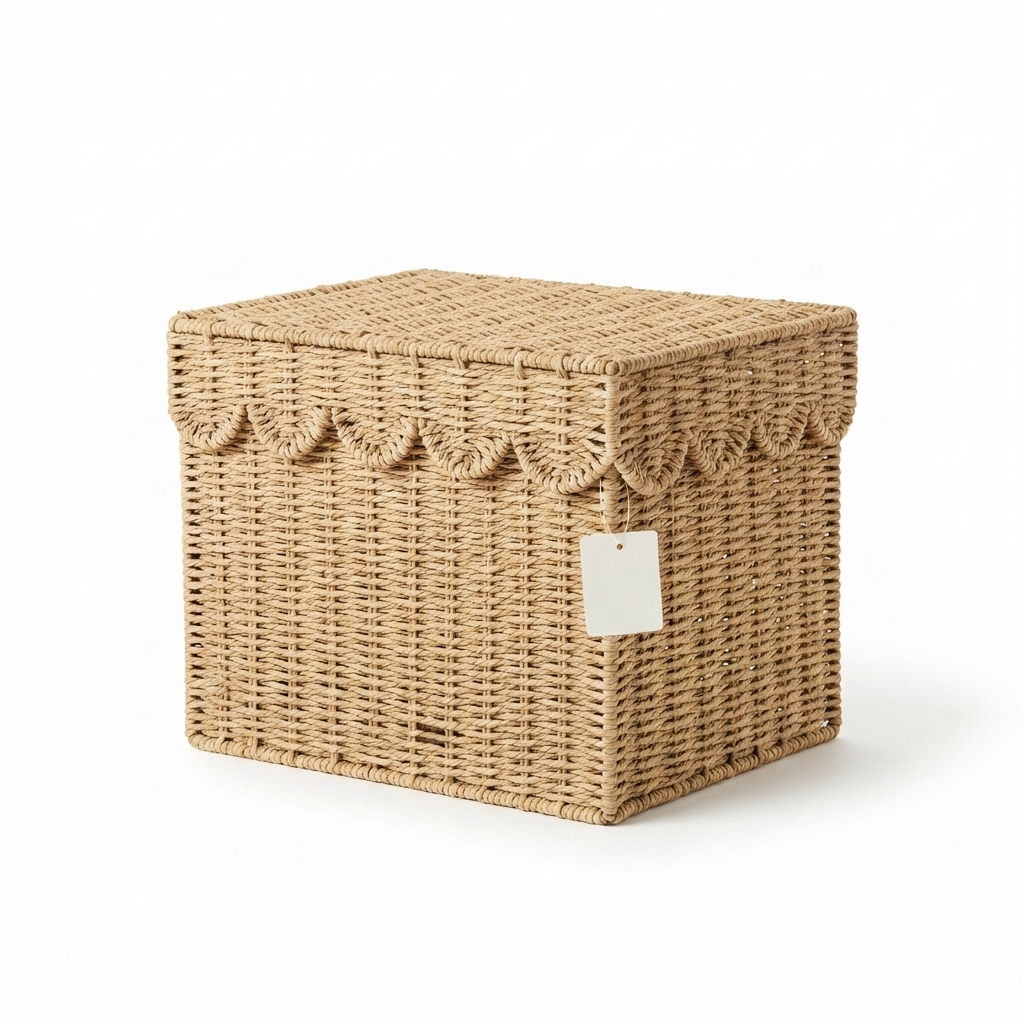 Scallop Wicker Storage Basket with Lid