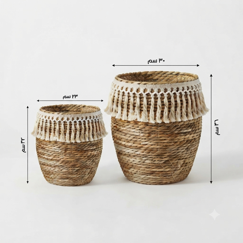 Boho Fringe Woven Basket Set of 2