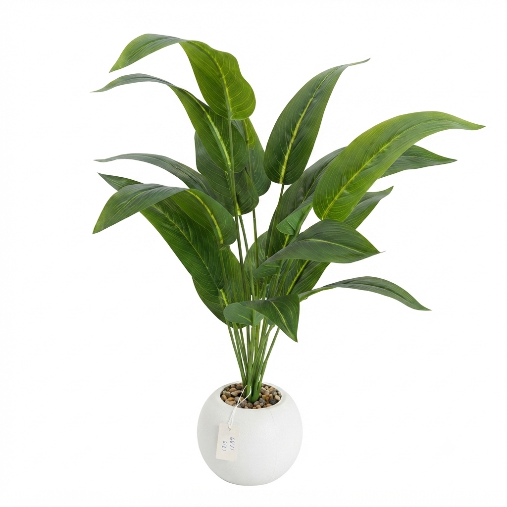 Artificial Bird of Paradise Plant in White Round Plastic Pot