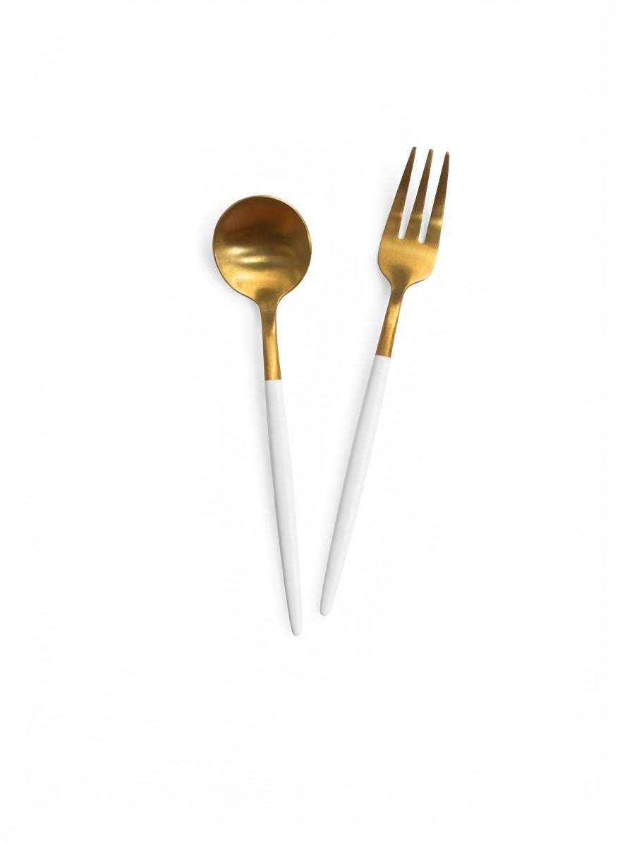 10151 Gold & White Dessert Spoon or Fork Set 6pcs