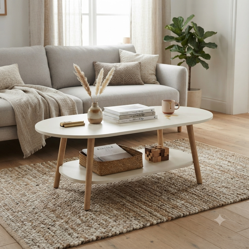Oval Coffee Table with Shelf