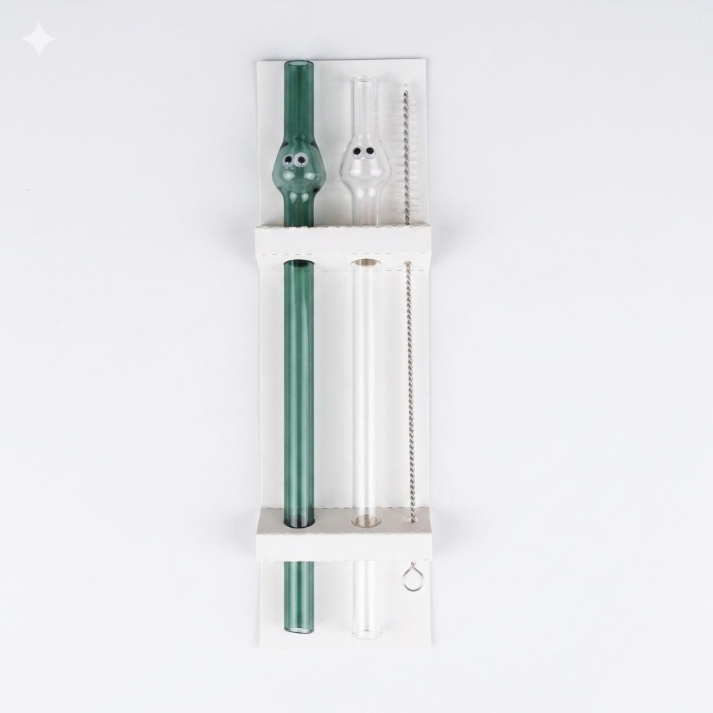 Glass Straw Set 2-Piece with Cleaning Tool