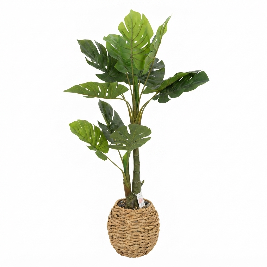 Artificial Monstera Plant in Natural Woven Basket Pot