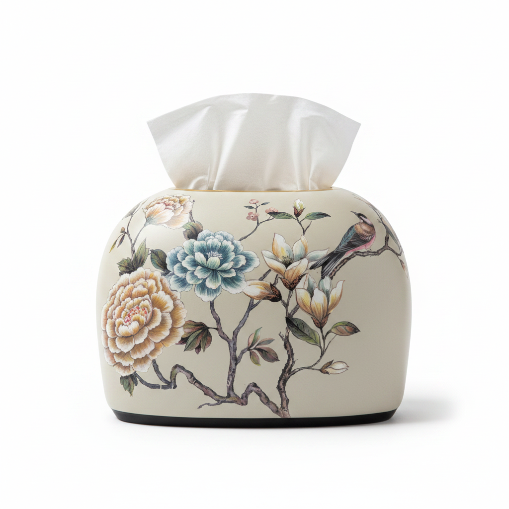 Chinese Botanical Ceramic Tissue Box
