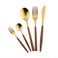 7360 Gold Wood Handle Cutlery Set 30pcs
